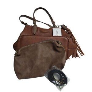 Jen & Co Vegan Leather Handbag Purse Shoulder Bag in a Bag Set Brown Soft